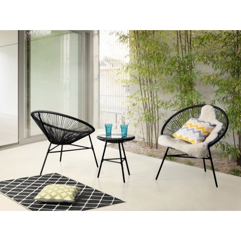 Hot sale Balcony 3 pces Acapulco bianco bistro set,PE rattan hand Waved Cafe table and chairs set restaurant