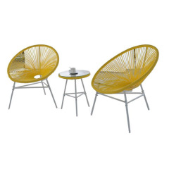 2 Seater Bistro Set Multi-Color Rattan Wicker Acapulco Lounge Chair With Woven Basket String Moon Chair And Glass table