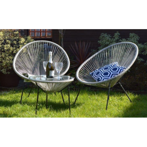 Classical 3 piece metal frame acapulco bistro set,PE rattan hand Waved Cafe  table and chairs set for cafes and restaurants