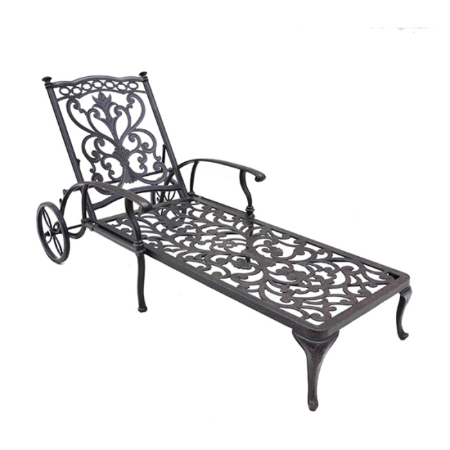 Adjustable cast aluminium sun lounger with cushion garden patio outdoor pool side metal sun lounger