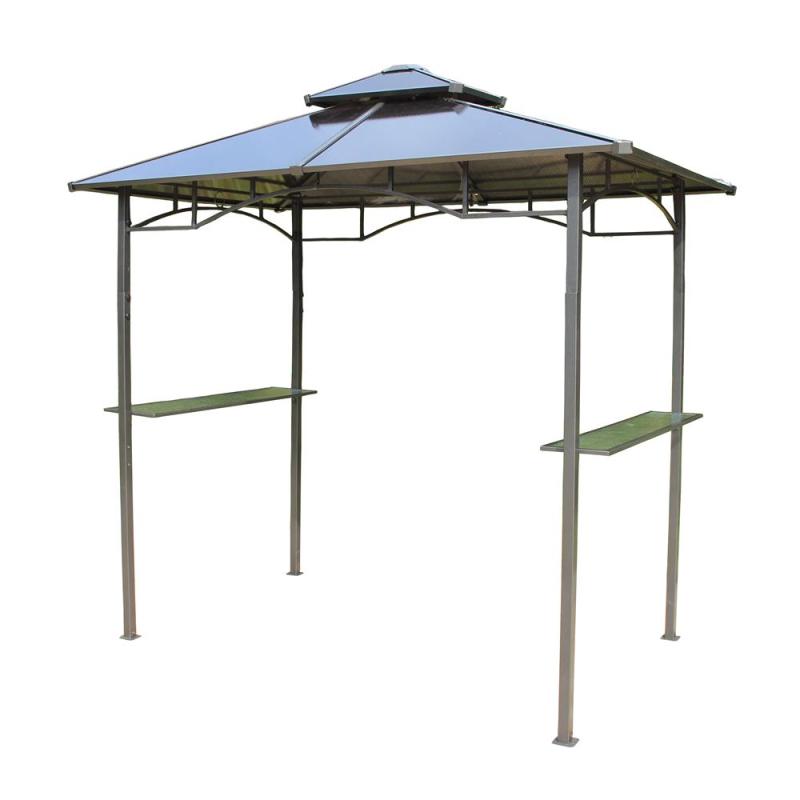 Double roof hardtop metal frame folding cover &glass bar counter garden patio pavilion BBQ gazebo