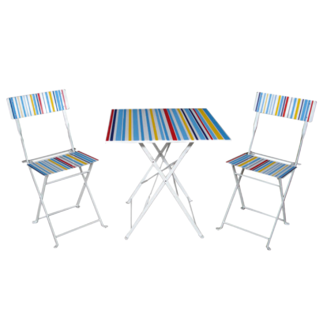 Garden Patio Simple Steel colorful Cheap Folding Chair restaurant cafe facilities Lightweight 3Pcs Table Set