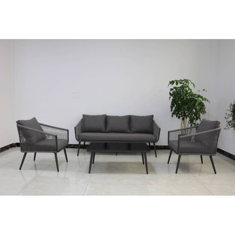 Outdoor Modern Aluminum Sectional Conversation 4pc Sofa Set
