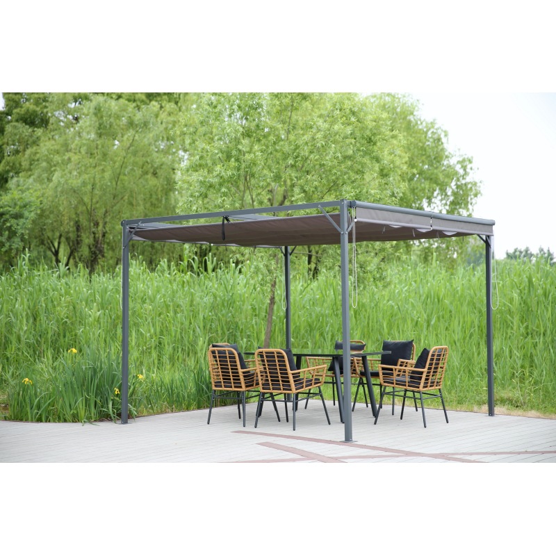 YOHO 13' x 10' 10' x 10'  arches arbours pergolas Europe Metal Outdoor Garden Gazebo with Canopy with Screened Curtain Black/Bro