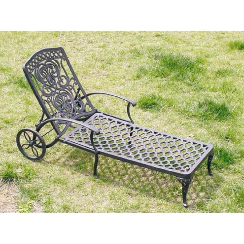 Garden patio outdoor beach poolside cast aluminum furniture sun lounger chair set with wheels