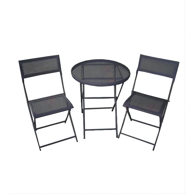Simple 3pcs Outdoor folding metal Chair flat steel with table set balcony Conversation patio reception living room