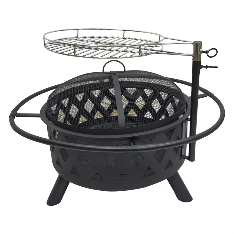 Yoho Outdoor Wood Burning Steel Fire Pit With Barbecue Roasting Grill