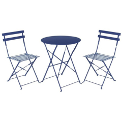 Folding Outdoor 3 Piece Patio Foldable  Table Chairs Steel Bistro Set