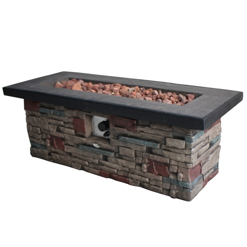 Yoho concrete large propane gas fire pit modern furniture backyard grey firepit table with lava rock included