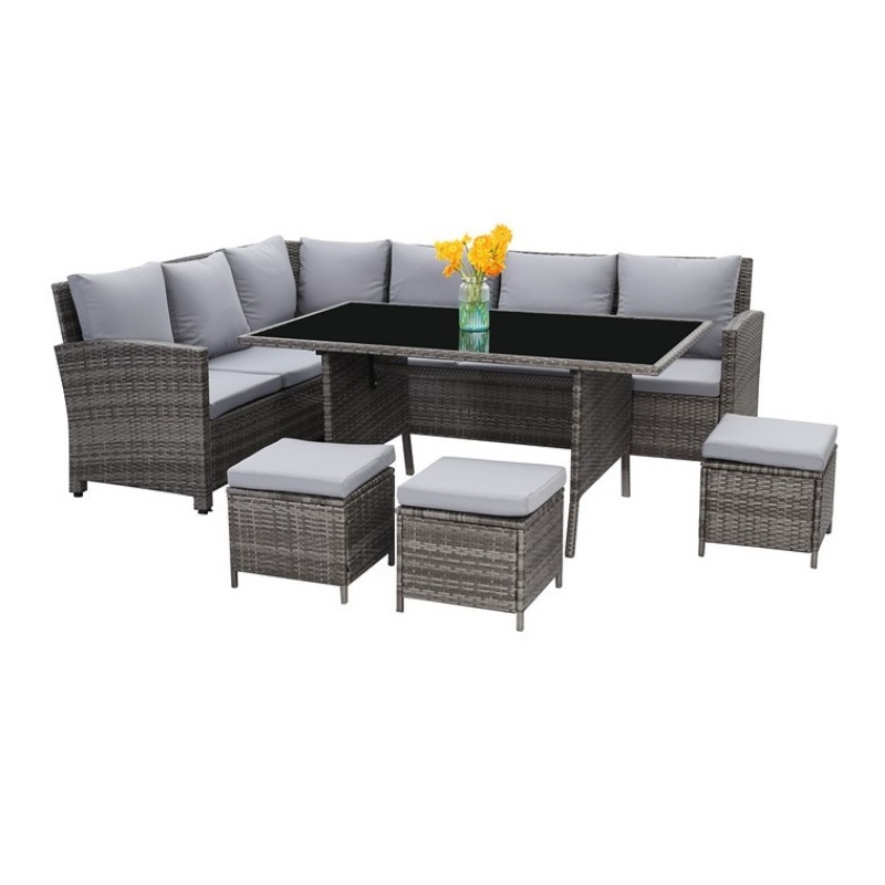 YOHO Outdoor garden furniture steel frame rattan Patio sofa set wicker All Weather lounge Sectional sofa with cushion