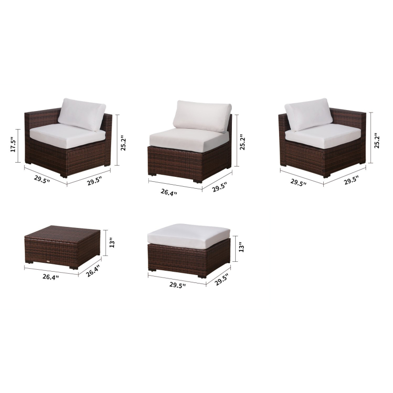 All weather Nordic Modern Rattan sofa set Outdoor L-shaped sofa set end table aluminum living room garden backyard