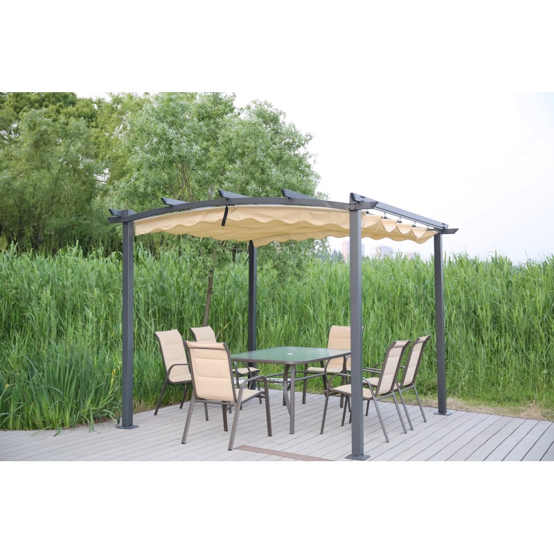 YOHO 13' x 10' 10' x 10'  arches arbours pergolas Europe Metal Outdoor Garden Gazebo with Canopy with Screened Curtain Black/Bro