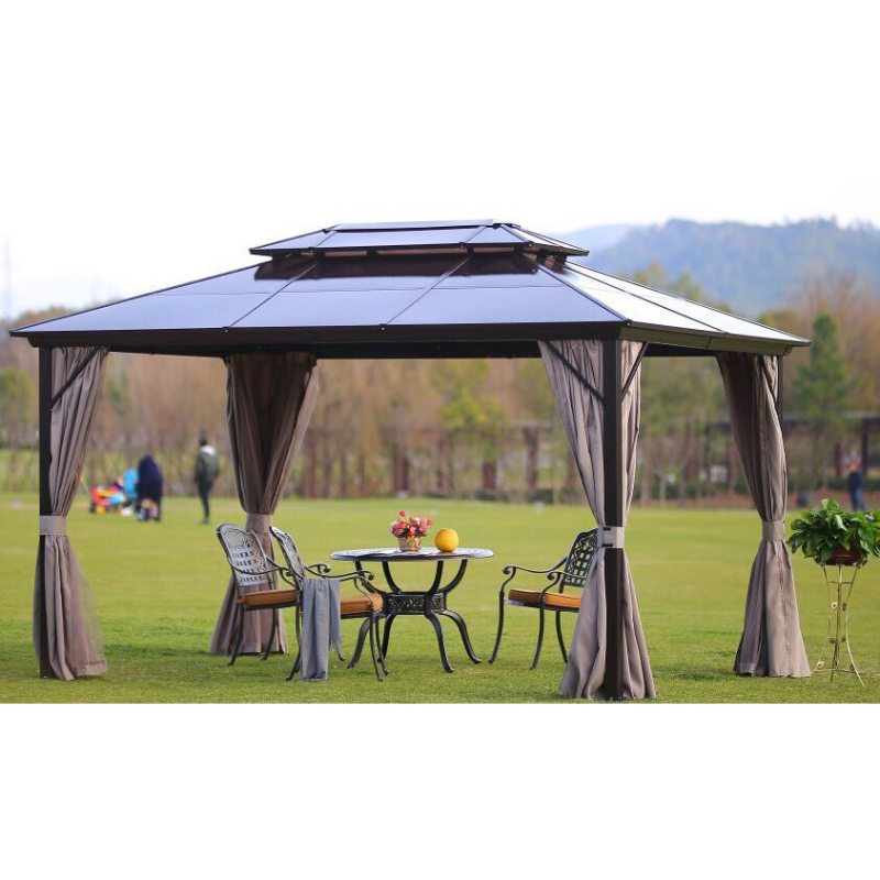 Outdoor aluminium garden gazebo with nets and curtains outdoor patio gazebo with hardtop