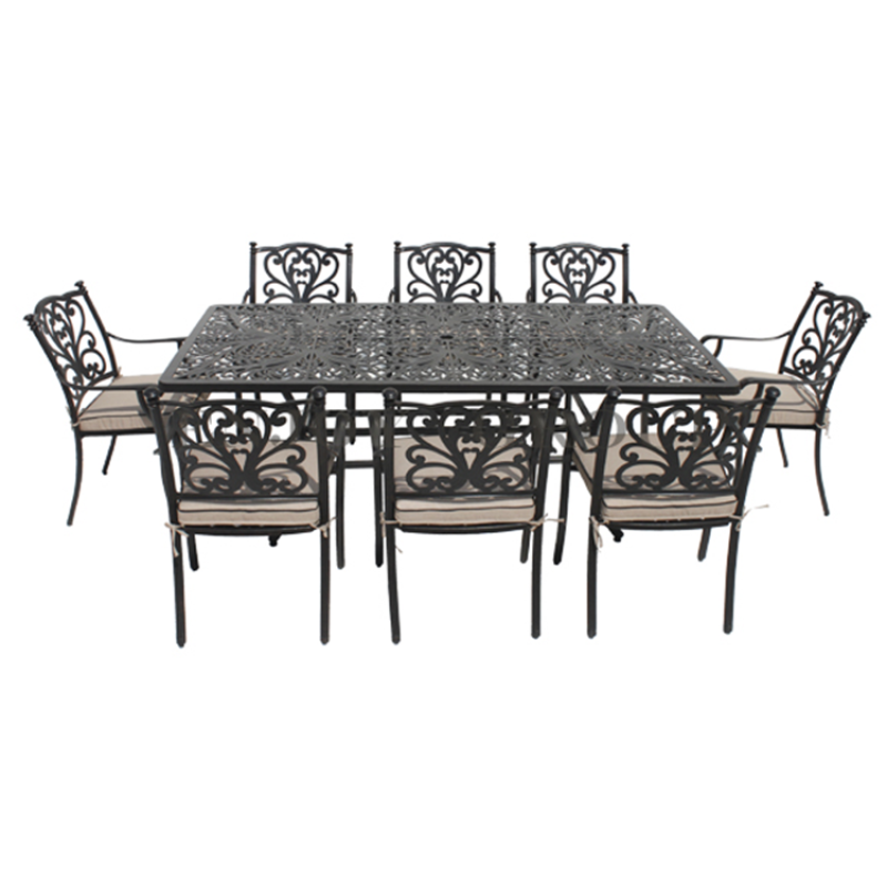 Anodized Aluminum Frame Outdoor Furniture Cheap Modern Rectangle Cast Aluminum Furniture Dining Table Set