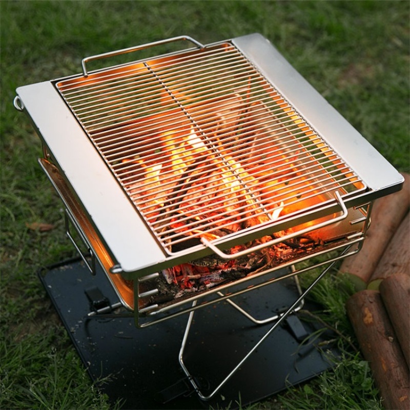 Picnic camping folding stainless steel outdoor party BBQ grills Korean style wood/charcoal burning portable BBQ
