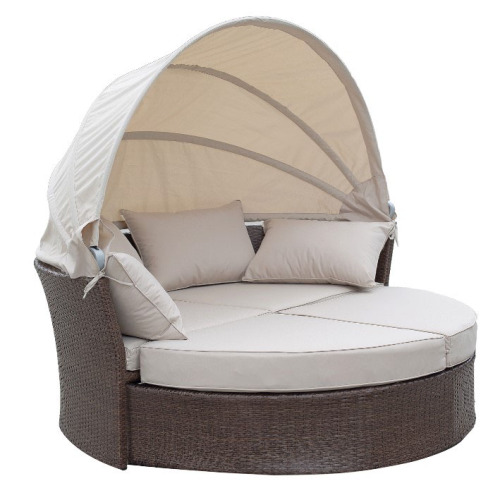 Beach resort patio rattan daybed wicker furniture sun  lounge chair with canopy