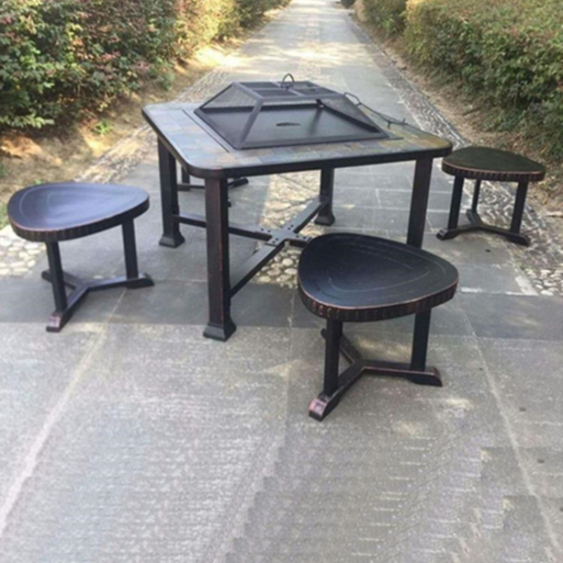 YOHO  Outdoor Garden Square Wood Fire Pit Log Grate Burner patio fire place with Screen Cover  Poker Tool, Great BBQ Grill