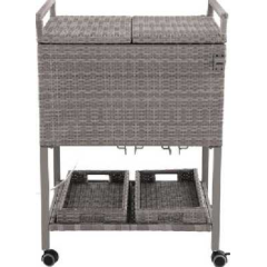 YOHO Outdoor Rattan Drink cooler cart Patio water Cooler PP rattan ice bucket with weel rooling