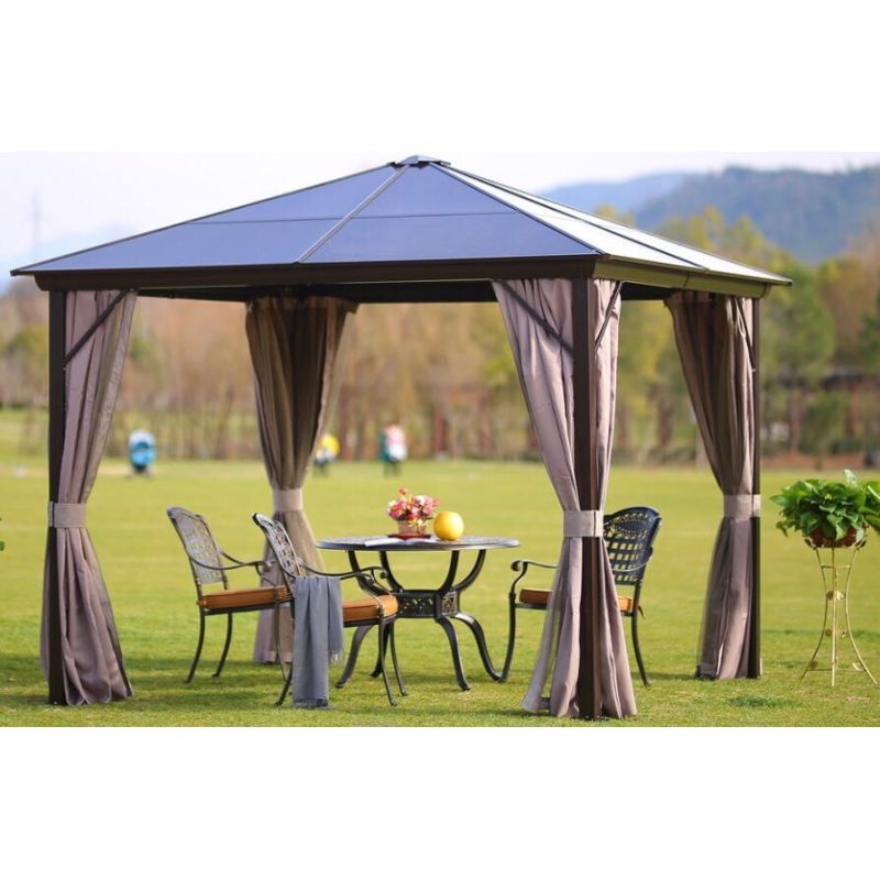 Outdoor patio garden metal hexagonal gazebo canopy with fence nettings side walls