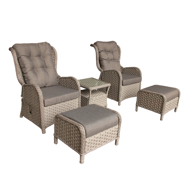 Wicker Furniture Set 5 Pieces PE Rattan Outdoor All Weather Cushioned Sofas and Ottoman Set