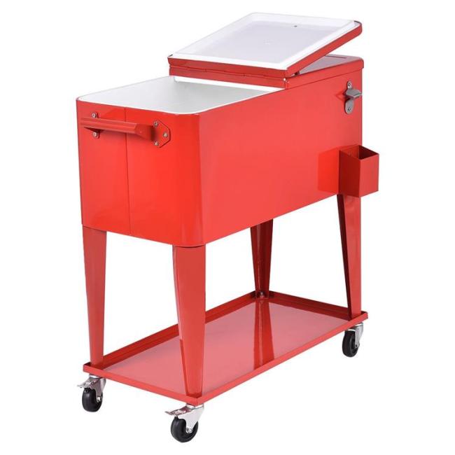 80QT Patio metal ice cooler cart with wheels beer cooler box for beverage Rolling cooler