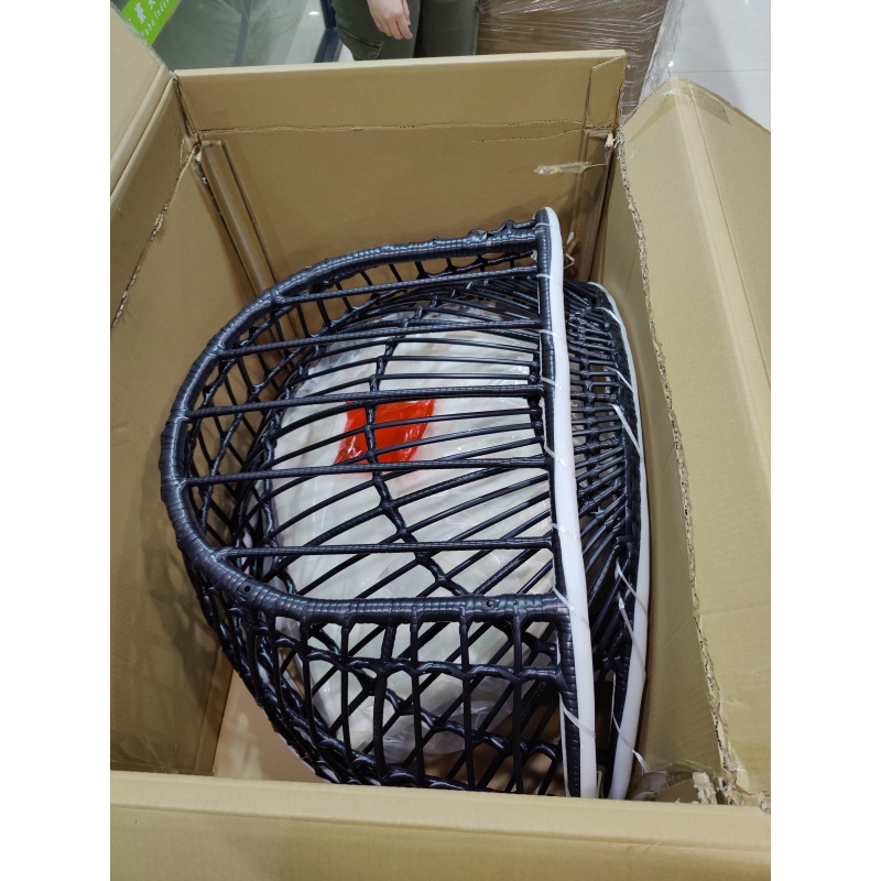 Outdoor KD Aluminum Steel Rattan Wicker Chair With Cushion Single Seat Egg Chair With Stand