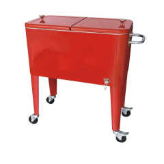 Outdoor Metal Patio Rolling Cooler 80 QT Red Ice Beer Chest Cart With Bottle Opener and Catch Tray