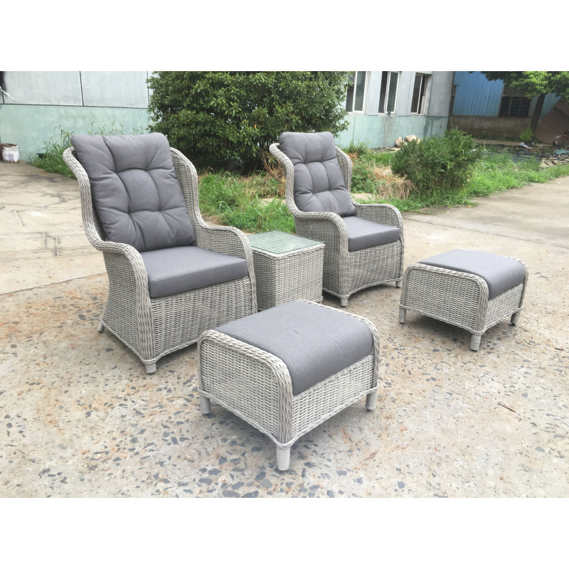 Wicker Furniture Set 5 Pieces PE Rattan Outdoor All Weather Cushioned Sofas and Ottoman Set