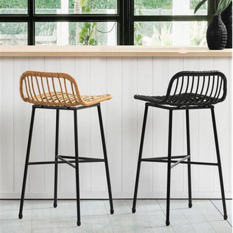 Modern Metal Frame Kitchen Wicker Chair Counter Bistro Rattan Bar Stool Plastic Woven Chair for Outdoor Use Garden Chair