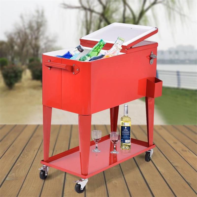 YOHO Hot Sale Luxury Metal Patio Camping cooler cart Beverage Tubs Cooler Lid beer/wine/drink Ice Bucket with wheels