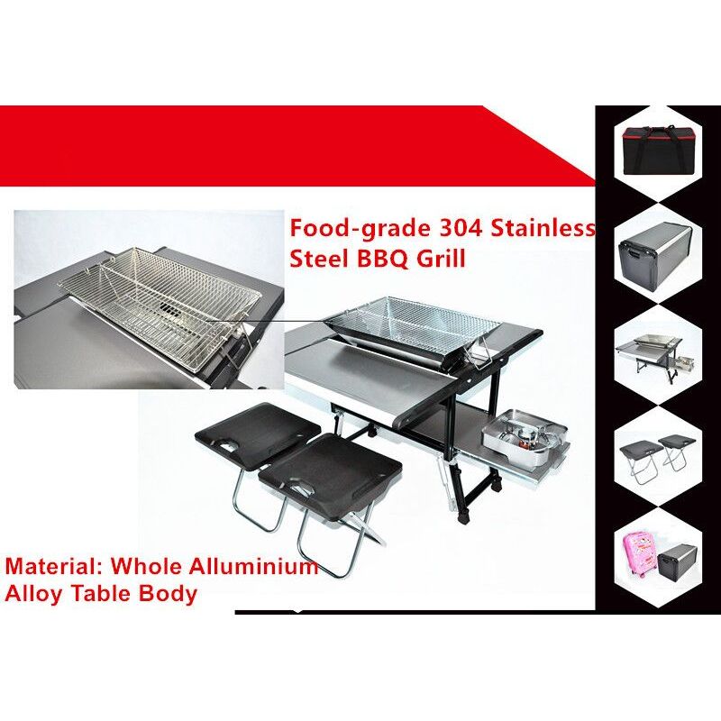 Outdoor camping extreme luxury picnic gas and charcoal grill table