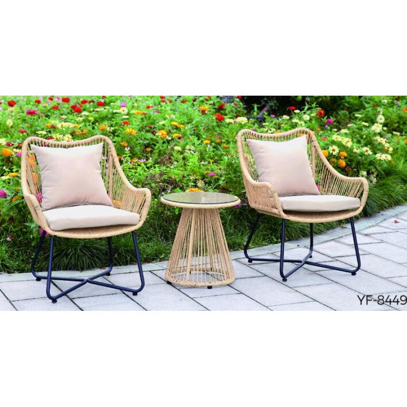 3 Pieces All Weather Rattan Wicker Bistro Set Coffee Table Chairs Bistro Set for backyard