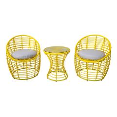 3pcs Cheap Rattan Wicker Metal frame Table and Chair Classical Stack Bistro Set