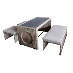 4pcs Outdoor Aluminum Rattan Sofa set Dining Table Conversation Event Backyard Balcony set Space Saved