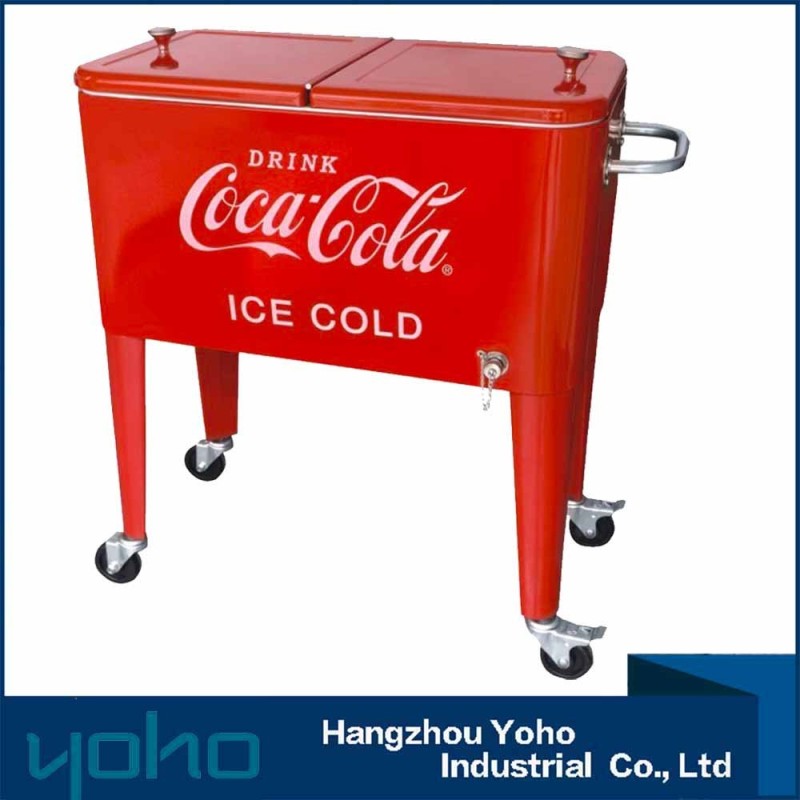 YOHO 80-Quart Steel Beverage Cooler Ice Chest Rolling Cart