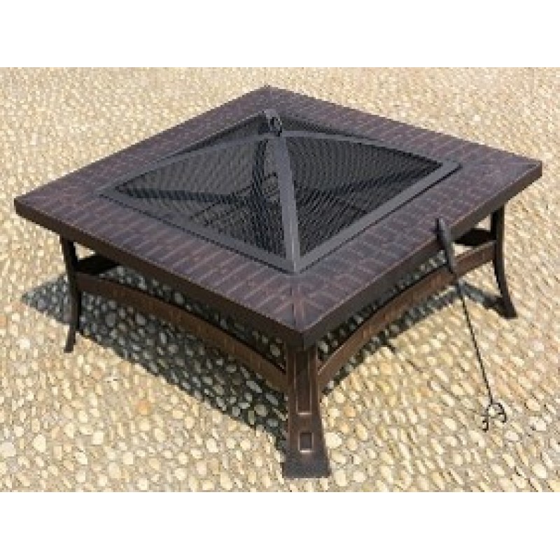 Outdoor Patio Wood Burning Slate Table Top Fire Pit with BBQ grill and Poker