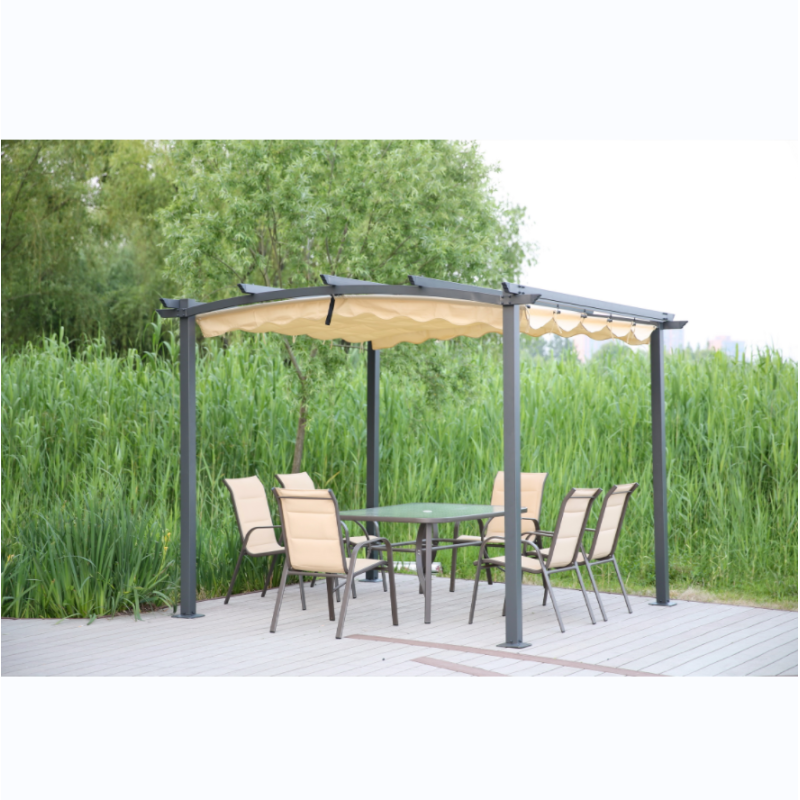 YOHO 13' x 10' 10' x 10'  arches arbours pergolas Europe Metal Outdoor Garden Gazebo with Canopy with Screened Curtain Black/Bro