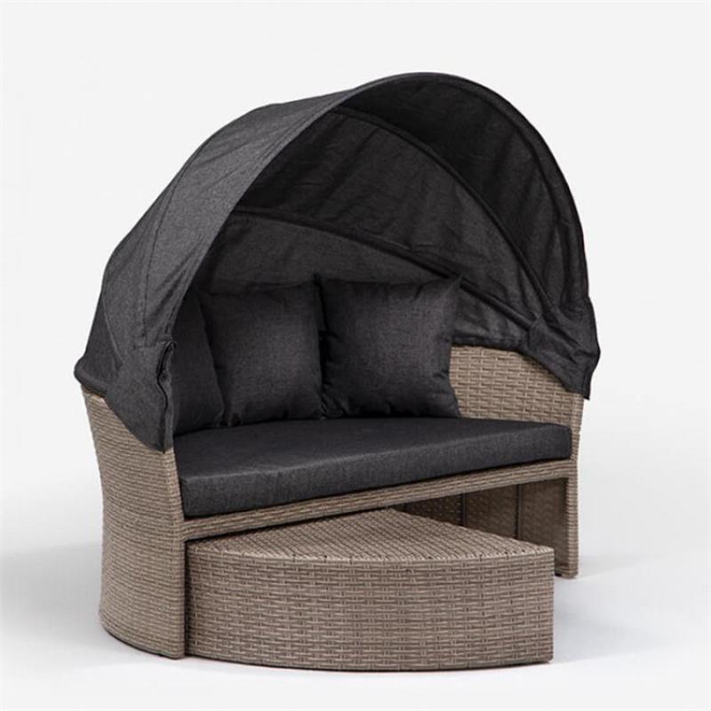 YOHO Hot sale Outdoor Patio Garden Leisure Rattan Day Bed Leisure sunshade lounger Wricker sun bed with Canopy
