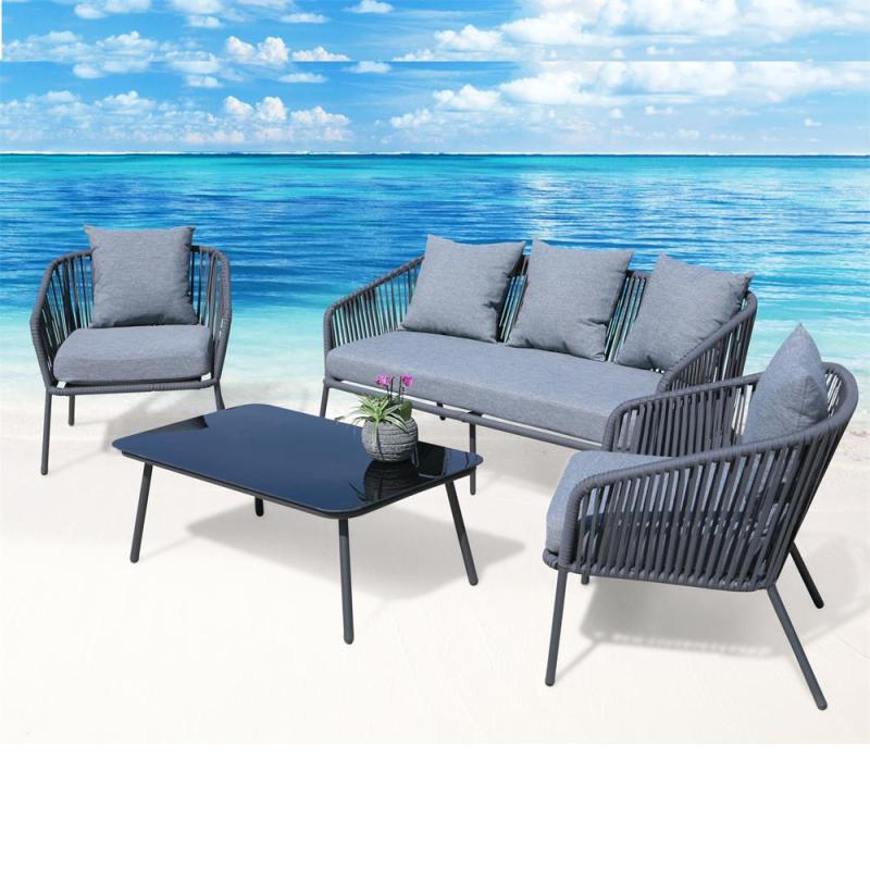 Yoho In Stock Aluminum KD Modern Outdoor Rope aluminum Furniture 4pc Conversation Set with Cushion