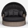Modern Garden Rattan Furniture Round Daybed Patio Outdoor Rattan Wicker Daybed with Retractable Canopy