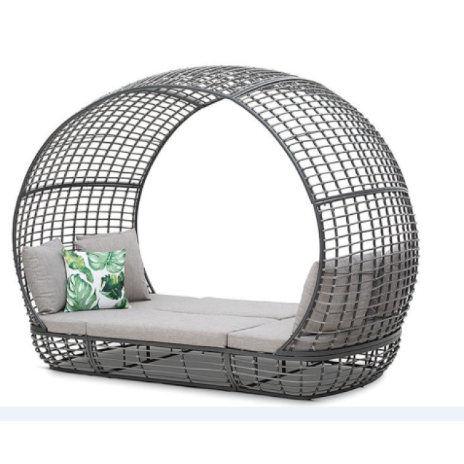 Poly Rattan Sun Louger With Canopy Outdoor Patio Daybed