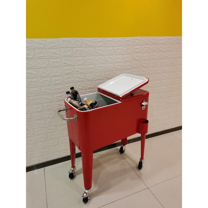 Metal Rolling Patio Cooler Cart/Ice Chest/Hand Push Beverage Cart