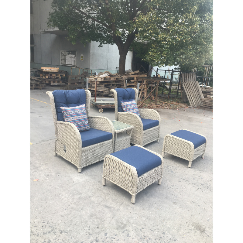 Wicker Furniture Set 5 Pieces PE Rattan Outdoor All Weather Cushioned Sofas and Ottoman Set