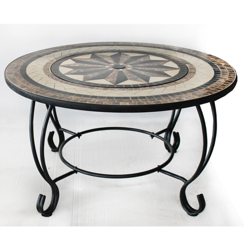 Outdoor Patio Wood Burning Slate Table Top Fire Pit with BBQ grill and Poker