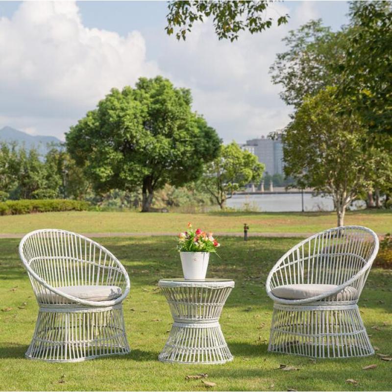 Outdoor Garden Balcony Patio Wricker 3 PCS Bistro sofa set villa country yard rattan single sofa chair cube table