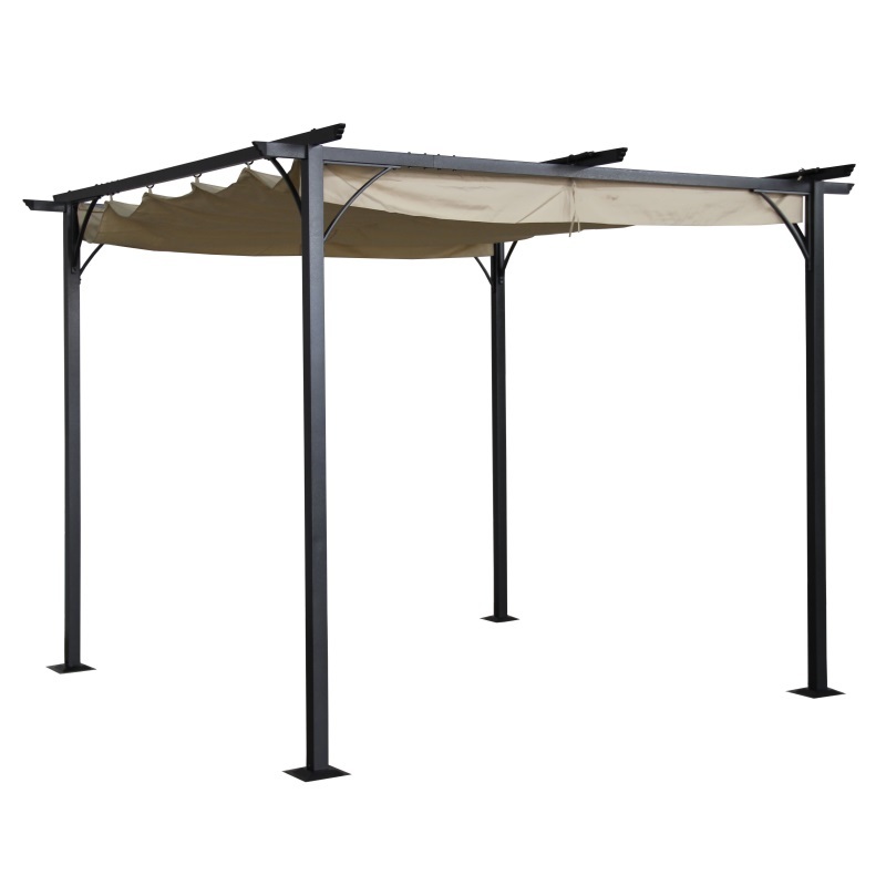 Metal Outdoor Patio Steel Frame Pergola Gazebo with Retractable Canopy Shades