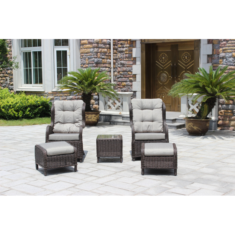Wicker Furniture Set 5 Pieces PE Rattan Outdoor All Weather Cushioned Sofas and Ottoman Set