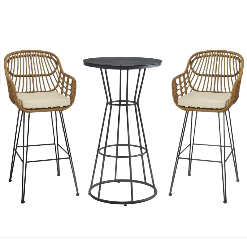 YOHO 3pcs Modern Luxury rattan bistro chair set metal frame table and chairs patio furniture sets with table