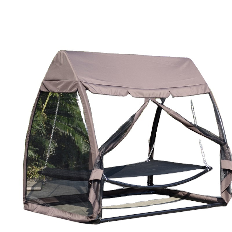 Canopy  garden backyard cushioned steel frame slide with swing 2 seat rattan swing