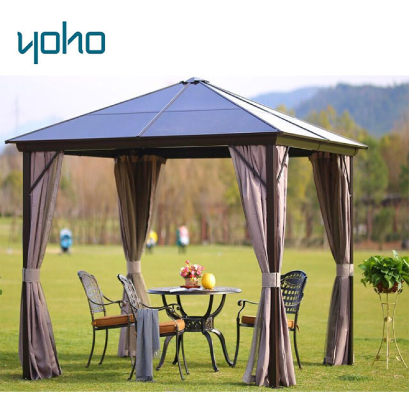 Outdoor 3*3 square garden rattan wrought iron folding gazebo